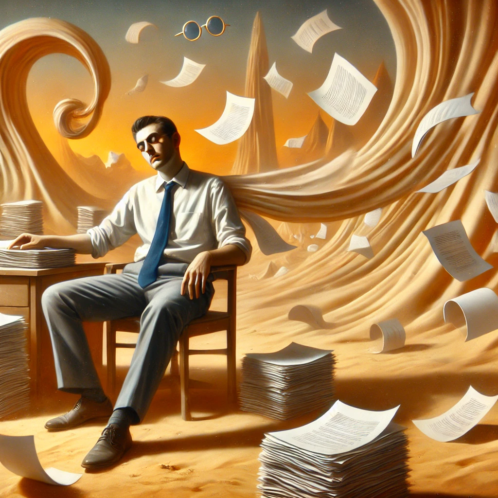 DALL·E 2024 11 13 14.31.05 A Surrealistic, Salvador Dali Inspired Scene Featuring A Teacher, Relaxed And Slightly Exasperated, Organizing Floating Documents In A Chaotic Yet Cal DALL·E 2024 11 13 14.31.05 A Surrealistic, Salvador Dali Inspired Scene Featuring A Teacher, Relaxed And Slightly Exasperated, Organizing Floating Documents In A Chaotic Yet Cal